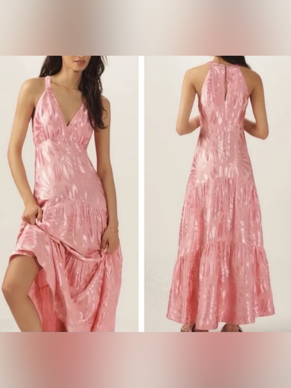 Farm Rio Maxi Shimmer Sleeveless Pink Dress size XS